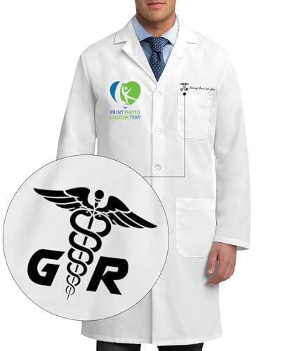 Personalized Lab Coat for Men Women Custom Medical Laboratory Coat with Specialty ICON & Name, Unisex Long Sleeve, Professional and Stylish, White-M
