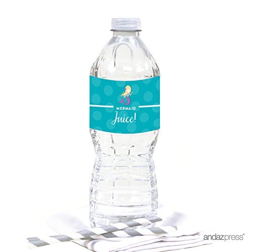 Andaz Press Birthday Water Bottle Labels Stickers, Nautical Ocean Mermaid, 20-Pack, for Decor Decorations Dessert Table Wraps