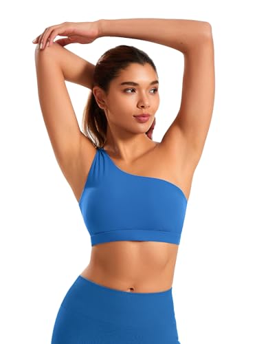 Image of One Shoulder Sports Bras for Women Low Impact Asymmetrical Workout Tops Padded Yoga Right Shoulder Strap Bra