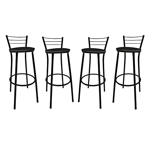 KIT - 4 Banqueta Alta para Balcão com Assento Almofada Preto