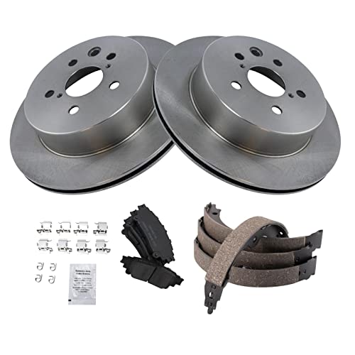 Image of TRQ Rear Brake Pad and Rotor Set Ceramic Parking Brake Shoe Compatible with 2014 Lexus IS250 F Sport