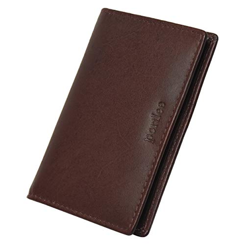 Portlee Genuine Leather Bifold Slim Stylish Credit Debit ATM Card Holder Wallet for Men Women with Gift Box, Dark Brown