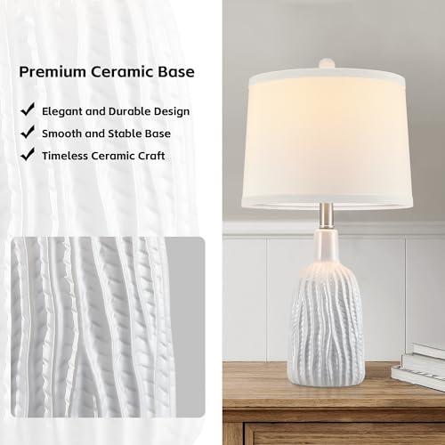 Lámpara de mesa de cerámica blanca set x2, 22.5 pulg miniatura 2