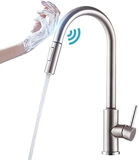 Qomolangma Touch Sensor Brush Nickel Kitchen Faucets With Pull Down Sprayer, Single Hole
