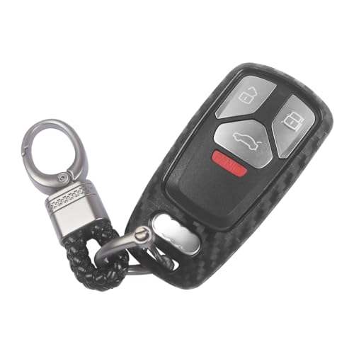 Key Fob Case Cover Compatible for Audi A4 Q5 Q7 S4 S5 TT RS TTS Accessories 2018-2025 Key Shell Holder Chain Ring Protector Carbon Fiber Texture