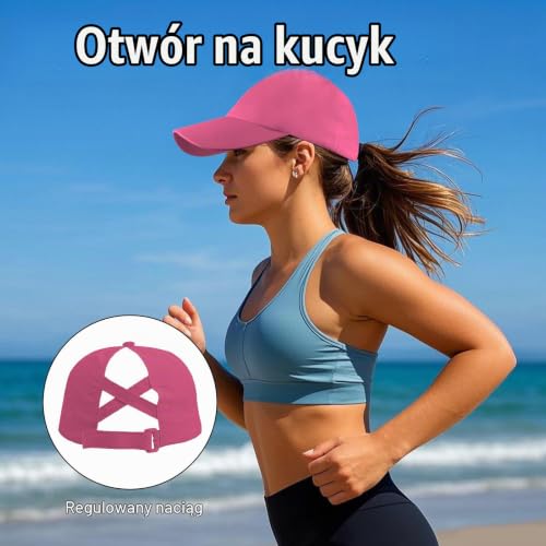 Feelorna Czapka bejsbolowa z kucykiem damska na lato, siatkowa czapka bejsbolowa z otworem na kucyk, regulowana, oddychająca czapka sportowa, kapelusz do sportu na świeżym powietrzu i podróży, Rosa