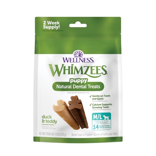 Wellness Whimzees Puppy Natural Dog Dental Treat, Chews, Freshens Breath, Medium/Large Size, 7.9 Oz...