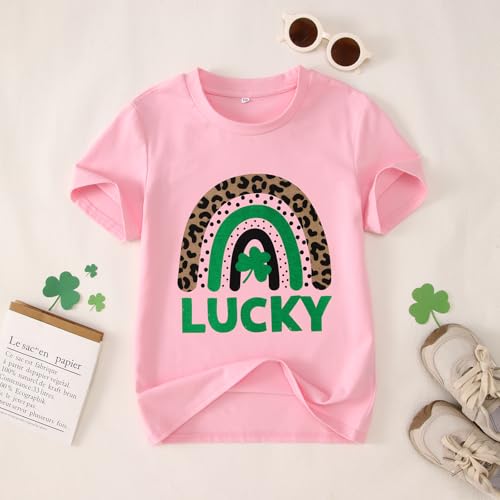Image of CM C&M WODRO Kid Girl St Patrick's Day Shirt Lucky Clover T-Shirt Short Sleeve Cute Irish Shamrock Rainbow Graphic Tees Tops