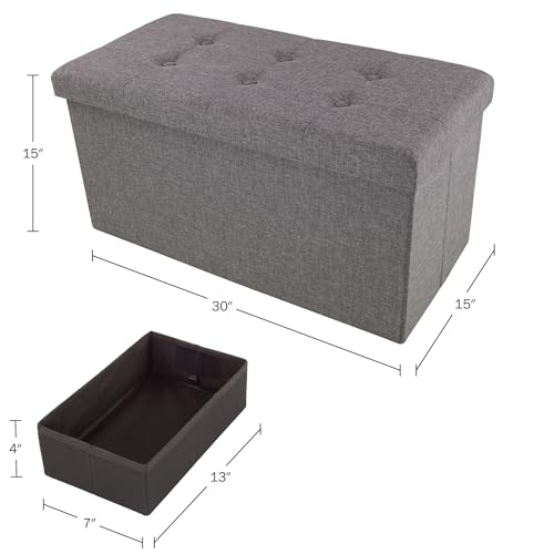 Image of Lavish Home Folding Storage Ottoman - Set of 2 30-Inch Folding Tufted Footrest, Linen Chest, or Bench with Removable Bin for Living Room, Bedroom, or Dorm (Dark Gray)