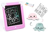 Pizarra magnética Infantil + PULPO reversible - pizarra mágica para niños con marco de fotos y luces led ( 8 efectos de luces , 4 rotuladores y 20 patrones de dibujo) (Rosa)