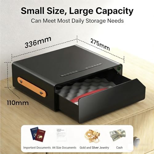 Coffre-fort pour empreintes digitales, rangement antivol pour objets de valeur, accès rapide pour documents et bijoux, clavier et clés