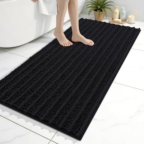 Image of Arotive Luxury Bathroom Ruuner Rugs 47x24, Extra Soft Thick Absorbent Shaggy Chenille Bath Rugs, Machine Wash Dry, Bath Mats for Bathroom Floor, Tub and Shower, Home Decor Accessories, Black