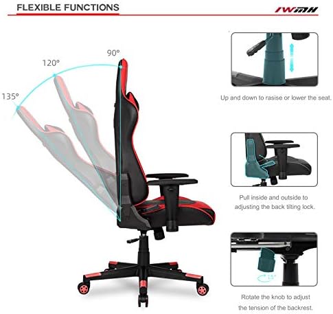 Racing Computer Gaming Chair with Adjustable Arms, Ergonomic High Back PC Chair with Headrest and Lumbar Cushion