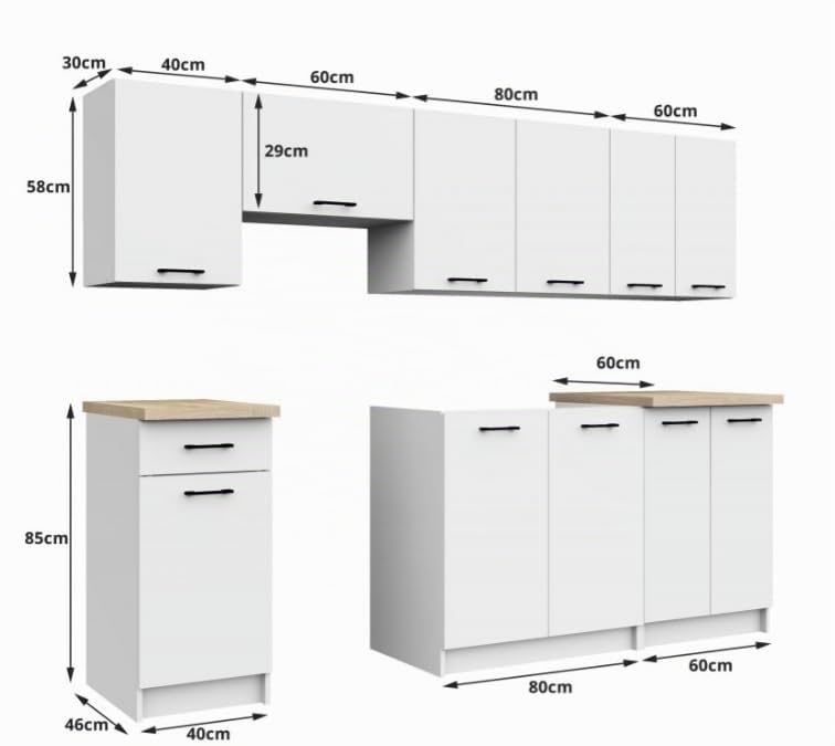 BDW - Ensemble de Meubles de Cuisine Complet Sans Appareils électroménagers - Mini-Cuisine 240 cm de Large - 240x203x46 cm - Blanc