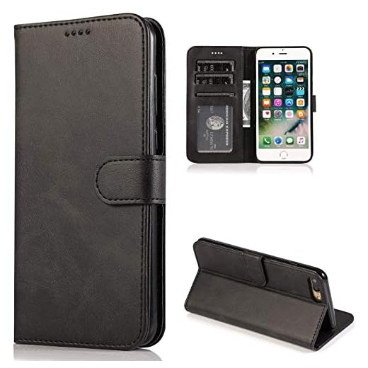 CTIUYA Coque pour iPhone 7 Plus/iPhone 8 Plus, Étui Flip Case en Cuir Portefeuille Coque à Rabat Housse avec Porte Carte Magnétique Protection Complète Etui pour iPhone 7 Plus/iPhone 8 Plus,Noir