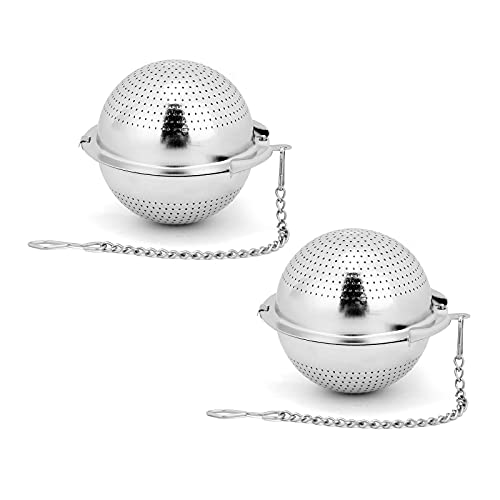 2 Pack Tea Strainers with Fine Mesh, JEXCULL 304 Stainless Steel Mesh Tea Ball Infuser 2.1 Inch Tea Filter and Steeper with Extended Chain Hook for Loose Tea Leaves Spices Seasonings