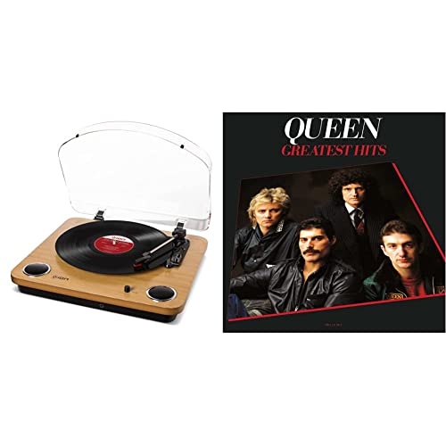 ION Audio Max LP Giradischi Vinili a tre velocita con Casse, uscita Cuffie, Conversione USB + Software, uscite RCA Standard Finitura in Legno & Greatest Hits