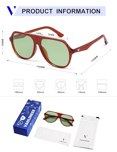 Image of VANLINKER Retro Oversized Polarized Aviator Sunglasses for Women Men Vintage 70s Square Aviators VL9851,Light Green