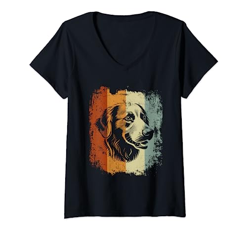 Donna Retro Vintage Design Golden Retriever Dog Maglietta con Collo a V