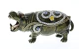 Hippo Decorated Brown Jeweled Swarovski Crystal Trinket Box