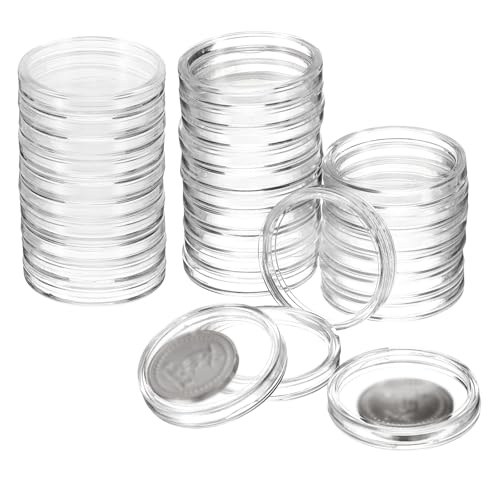 uxcell 30Pcs 30mm Silver Dollar Coin Holders, Plastic Coin Capsule Covers Acrylic Clear Round Coin Collection Supplies Container for Silver Coin Protectors or NFC Tag