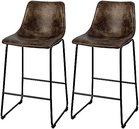 Tabourets De Bar Lot De 2 Dossier En Osier PE Siège En Cuir PU - 69 CM De Haut Style Naturel