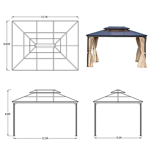 Aoodor 10'X 13' Gazebo Polycarbonate 2-Tier Roof, Aluminum Frame With Mosquito Netting And Curtain For Garden Patio, Black #TOP1