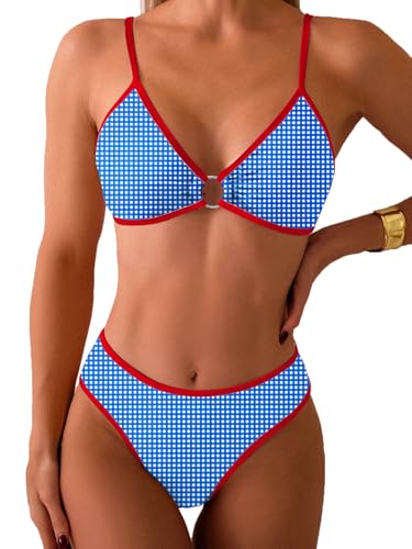 Image of Fanuerg Women's Triangle Bikini Sets O Ring Linked Two Piece Swimsuits Floral Printed Cheeky Bathing Suit