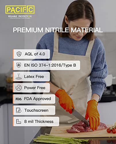 Pacific Ppe Nitrile Disposable Gloves, Extra Strength Latex & Powder Free, 8 Mils, Industrial Mechanic Gloves, Heavy Duty Orange Gloves, Diamond Textured, Large, 100 Count #TOP1