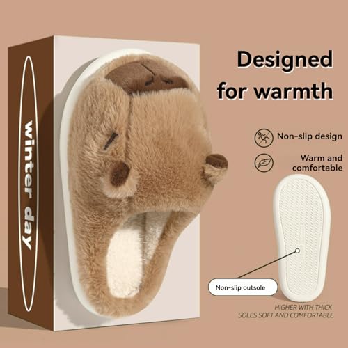 Parent-Child Fuzzy Slippers Cute Capybara Shape Soft Cozy Warm Anti-Slip Soles Indoor Fluffy Slippers Gift for Christmas4