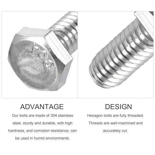 Image of METALLIXITY Hex Head Bolts (1 /4-20 x 3 /4 inch) 20Pcs, 304 Stainless Steel 18-8, Fully Threaded, External Hex Drive, Plain Finish, Hex Head Screw Bolt, Silver