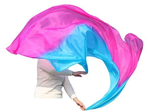 Winged Sirenny Belly Dance Real Silk Veil Handpainted 2-Tone, Sheer Flowy Luxury Bellydance Shawl