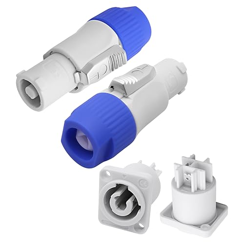 Image of MEIRIYFA Powercon 3 Pin AC Connector Male Chassis Plug Speaker Power Adapter 20A/250V Compatible with NAC3FCA, NAC3FCB, NAC3MA-1, NAC3MPB-1 for Audio Stage Light - 2 Pair (Blue White)