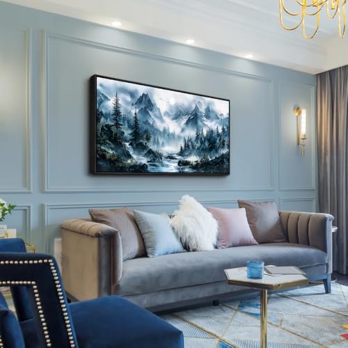 ERQINHUA Wall Decor For Bedroom Office Canvas Wall Art For Living Room Decorations Misty Forest Wall Paintings Tree Landscape Artwork Picture Modern Home Decor Ready To Hang Black Framed 20x40 In