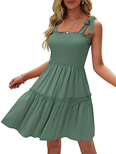 Image of Womens Summer Casual Dresses Spaghetti Strap Smocked Mini Dress