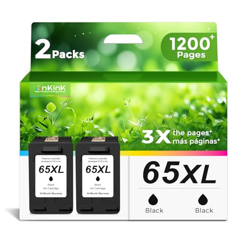 Ankink Remanufactured Ink Cartridge Replacement for HP Ink 65 XL 65XL (Black, 2-Pack) Fit for HP65 5055 5000 5052 5010 5070 5014 3755 3700 2600 3752 2652 2655 2622 2640 Printers 2 BK