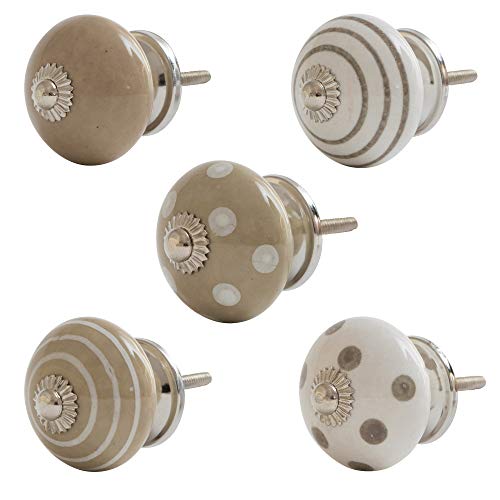 Knober Bottoni per mobili Café Latte Cream, ceramica e porcellana, stile vintage rustico, shabby chic, 40 mm, set da 5 pezzi