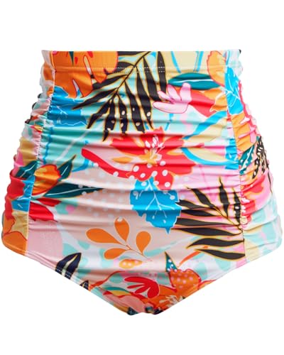 Image of Tempt Me Women's High Waisted Swimsuit Bottom Tummy Control Ruched Bikini Bottom Vintage Swim Bottom Tankini Briefs