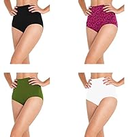 Women's (Size 4XL) High Waist Cotton Stretchable Hipster Underwear Brief Full Coverage Maternity Pregnancy C-Panty After Delivery Plus Size Panties Combo (Pack of 4) (Prints and Colors May Vary)
