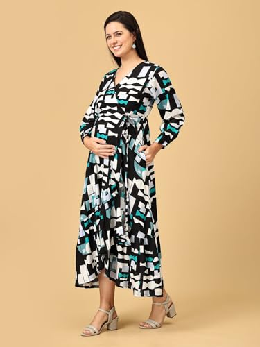 Image of The Mom Store Maternity and Nursing Wrap Dress for New Mom | Pre and Post Pregnancy Wear for Womens | Trendy Stylish Printed Friendly Dresses for Women | Comfortable