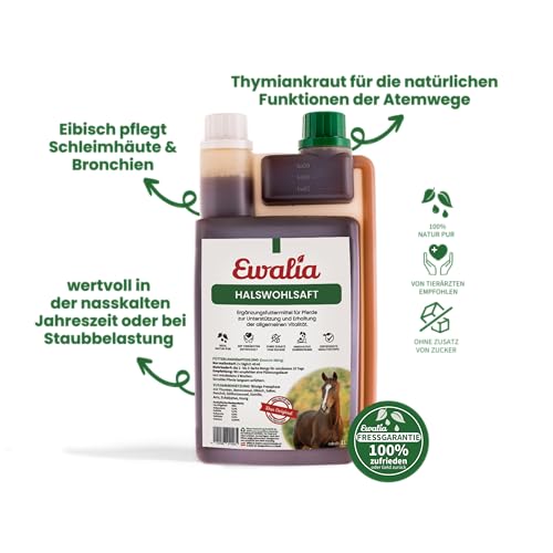 Foto von EWALIA Halswohlsaft | 1 l | Ergänzungsfuttermittel für Pferde | Mit Thymiankraut & Eibisch