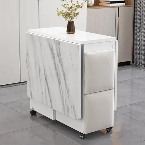 Table à manger pliable gain de place à roulettes avec 4 tabourets