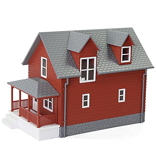 N Scale Model Building 1:160 Residential Modern House Assembled Architectural for Model Train Layout Diorama JZN01 (Red)