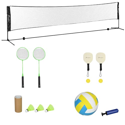Soozier 17ft Portable All-in-One Badminton Set, Pickleball and Volleyball Net, Height Adjustable Outdoor Sports Set for Backyard Beach Driveway Games