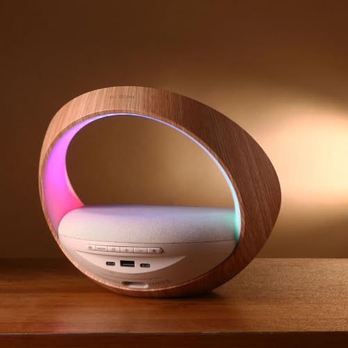 Image of Bigsmall Aura LED Lamp with Wireless Charging, Bluetooth Speaker & Digital Clock | Touch Control RGB Night Light for Bedroom, Living Room, Desk & Office