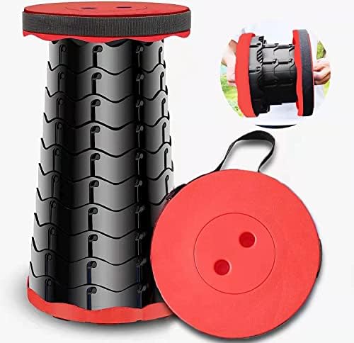 Portable Telescopic Stool Folding Stool Camping Stools Sturdy Seat with Load Capacity 400lbs,Collapsible Stool Retractable Stool for Outdoor Camping Fishing Hiking Travel Queuing Gardening（RED）
