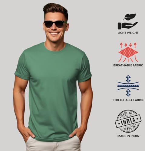 Image of ADRO Men's Cotton Regular Fit Combo Plain Solid T-Shirt Pack of 2
