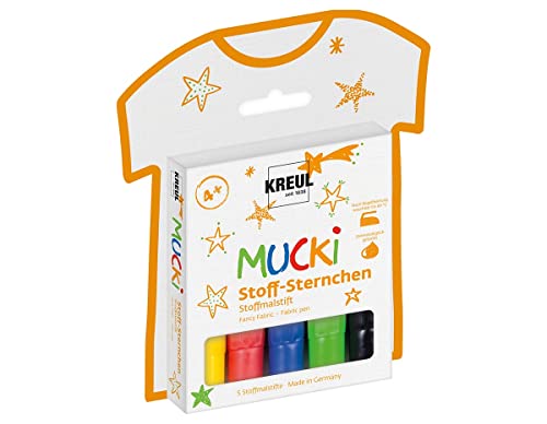 Textilstifte Kreul 27156 – MUCKI Stoff Sternchen, 5 Stoffmalstifte