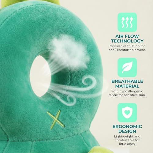 Image of Baby Head Protection Backpack - Soft Lightweight Fall Cushion for Toddlers During Crawling & Walking, Helps Ease Impact from Backward Tumbles(Green Dinosaur)