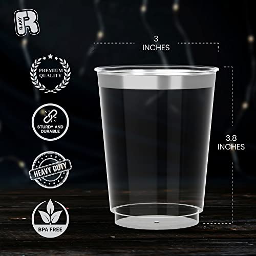 Silver Plastic Cups For Party - 50 Pack - 10 Oz Clear Silver Cups - Hard Disposable Cups - Premium Heavy Duty Silver Party Cups - Plastic Wine Glasses For Parties Disposable - Plastic Cocktail Glasses #TOP4
